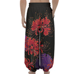 Red Japanese Amaryllis Pattern Print Lantern Pants