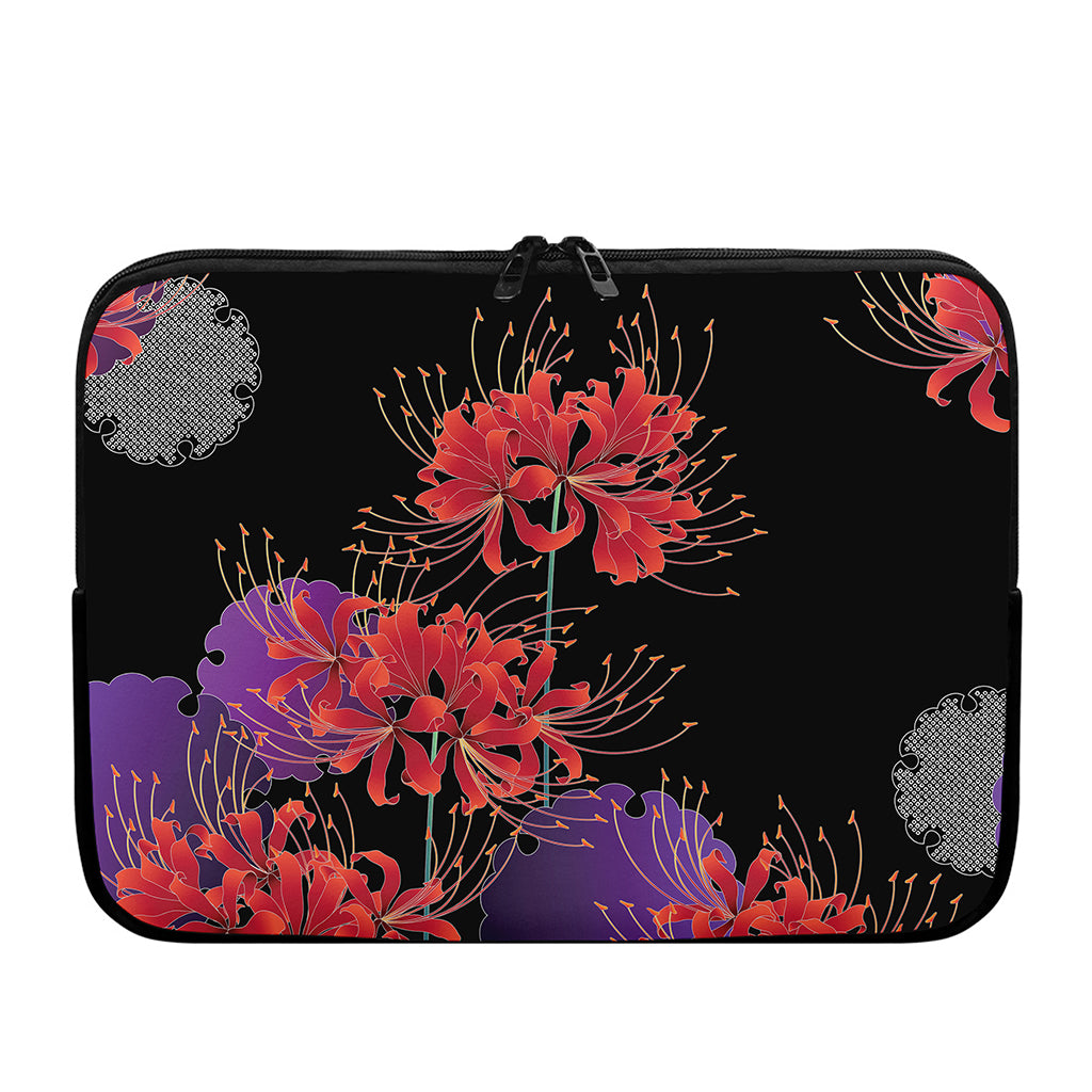 Red Japanese Amaryllis Pattern Print Laptop Sleeve