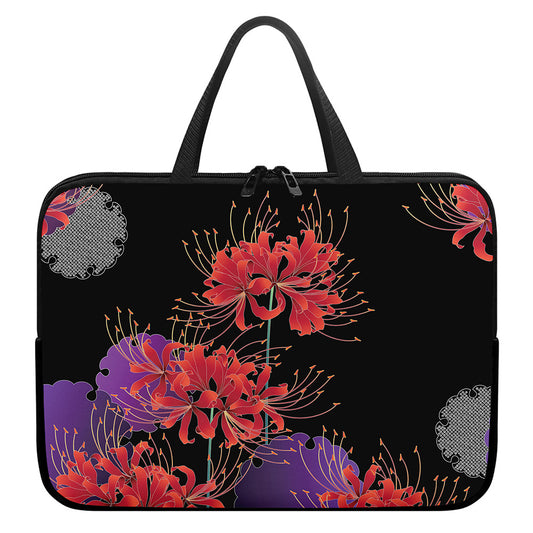 Red Japanese Amaryllis Pattern Print Laptop Sleeve With Handle