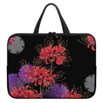 Red Japanese Amaryllis Pattern Print Laptop Sleeve With Handle