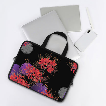 Red Japanese Amaryllis Pattern Print Laptop Sleeve With Handle