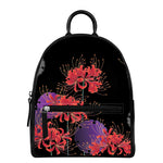 Red Japanese Amaryllis Pattern Print Leather Backpack