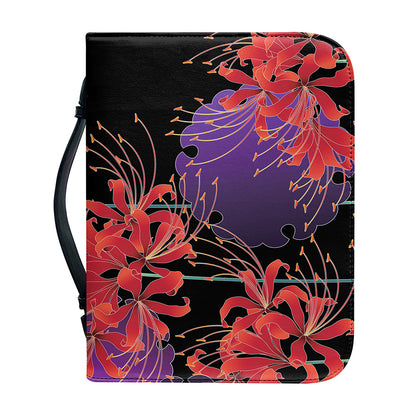 Red Japanese Amaryllis Pattern Print Leather Bible Cover