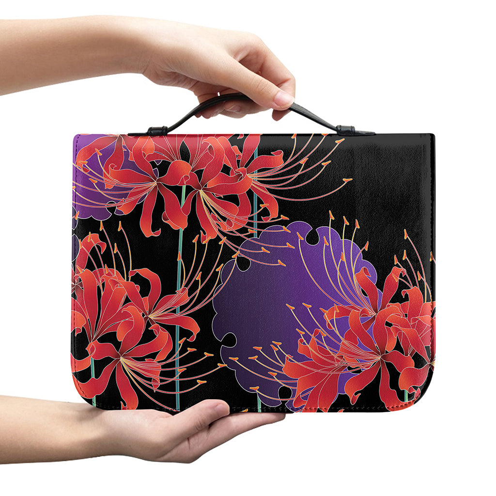 Red Japanese Amaryllis Pattern Print Leather Bible Cover