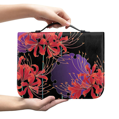 Red Japanese Amaryllis Pattern Print Leather Bible Cover