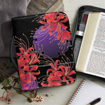 Red Japanese Amaryllis Pattern Print Leather Bible Cover