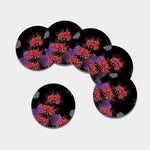 Red Japanese Amaryllis Pattern Print Leather Coaster Set