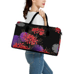 Red Japanese Amaryllis Pattern Print Leather Duffle Bag