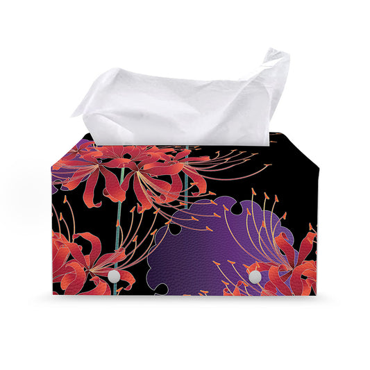 Red Japanese Amaryllis Pattern Print Leather Tissue Box Cover
