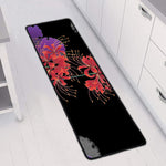 Red Japanese Amaryllis Pattern Print Long Kitchen Mat