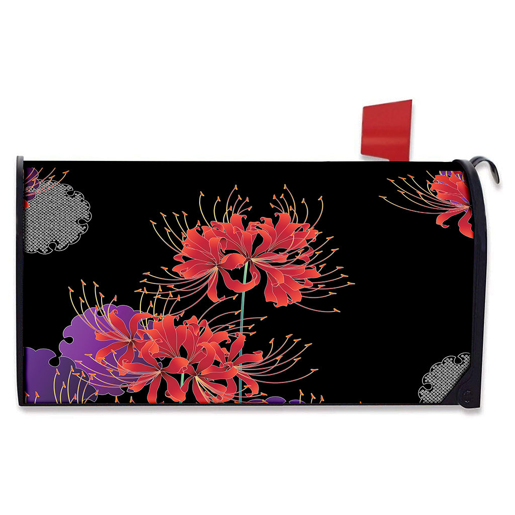 Red Japanese Amaryllis Pattern Print Mailbox Cover