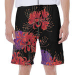 Red Japanese Amaryllis Pattern Print Men's Beach Shorts