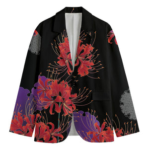 Red Japanese Amaryllis Pattern Print Men's Blazer