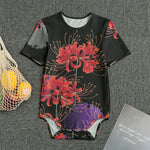 Red Japanese Amaryllis Pattern Print Men's Bodysuit