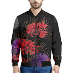 Red Japanese Amaryllis Pattern Print Men's Bomber Jacket