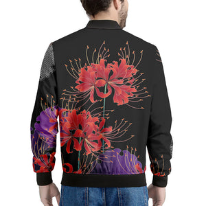 Red Japanese Amaryllis Pattern Print Men's Bomber Jacket