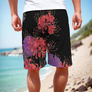 Red Japanese Amaryllis Pattern Print Men's Cargo Shorts