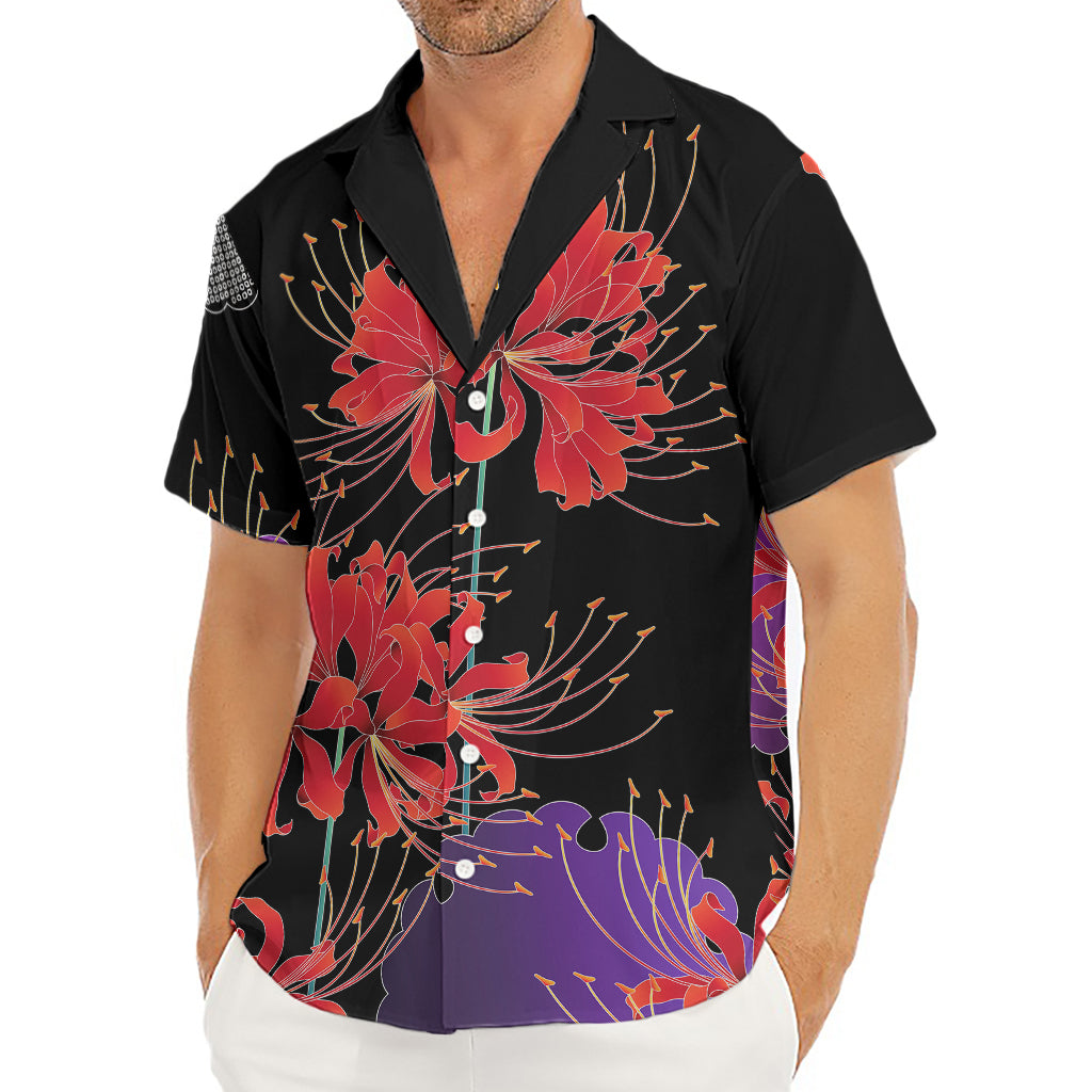 Red Japanese Amaryllis Pattern Print Men's Deep V-Neck Shirt