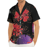 Red Japanese Amaryllis Pattern Print Men's Deep V-Neck Shirt