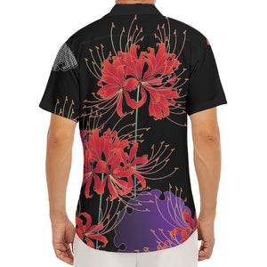 Red Japanese Amaryllis Pattern Print Men's Deep V-Neck Shirt