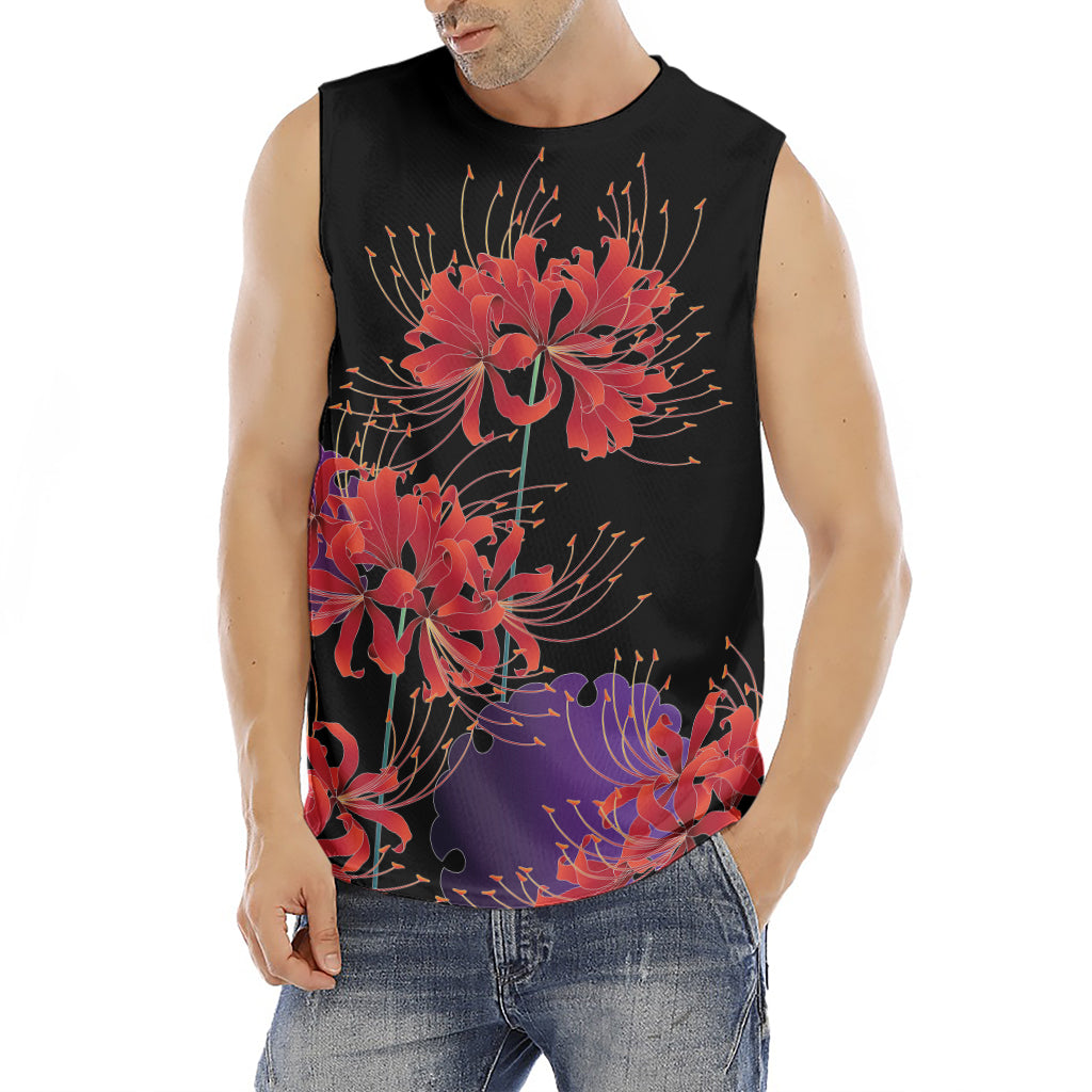 Red Japanese Amaryllis Pattern Print Men's Fitness Tank Top