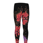 Red Japanese Amaryllis Pattern Print Men's leggings