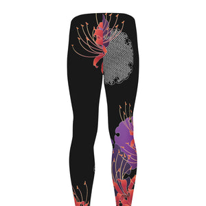 Red Japanese Amaryllis Pattern Print Men's leggings