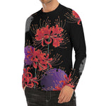 Red Japanese Amaryllis Pattern Print Men's Long Sleeve Rash Guard
