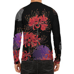 Red Japanese Amaryllis Pattern Print Men's Long Sleeve Rash Guard