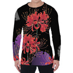 Red Japanese Amaryllis Pattern Print Men's Long Sleeve T-Shirt