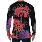 Red Japanese Amaryllis Pattern Print Men's Long Sleeve T-Shirt