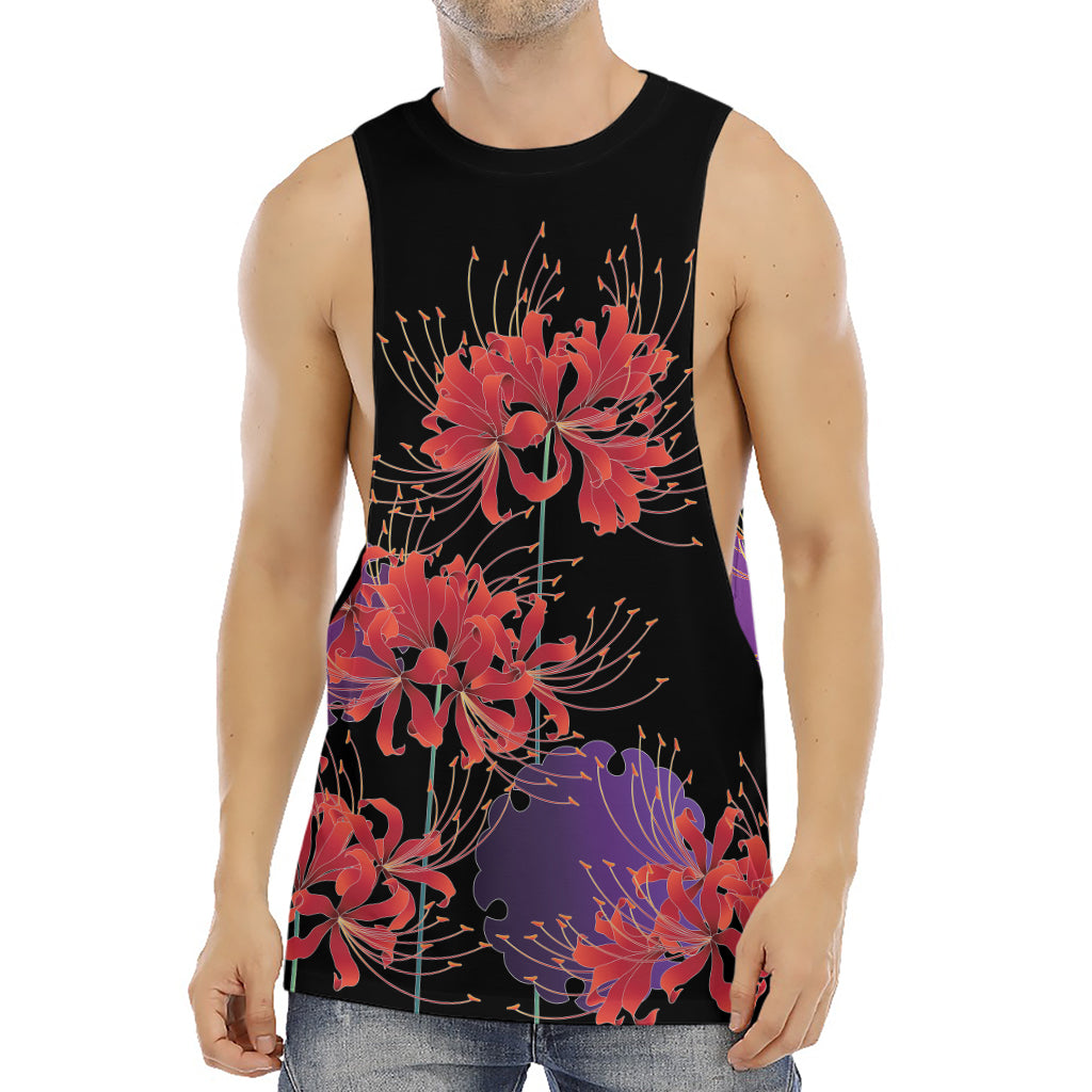 Red Japanese Amaryllis Pattern Print Men's Muscle Tank Top