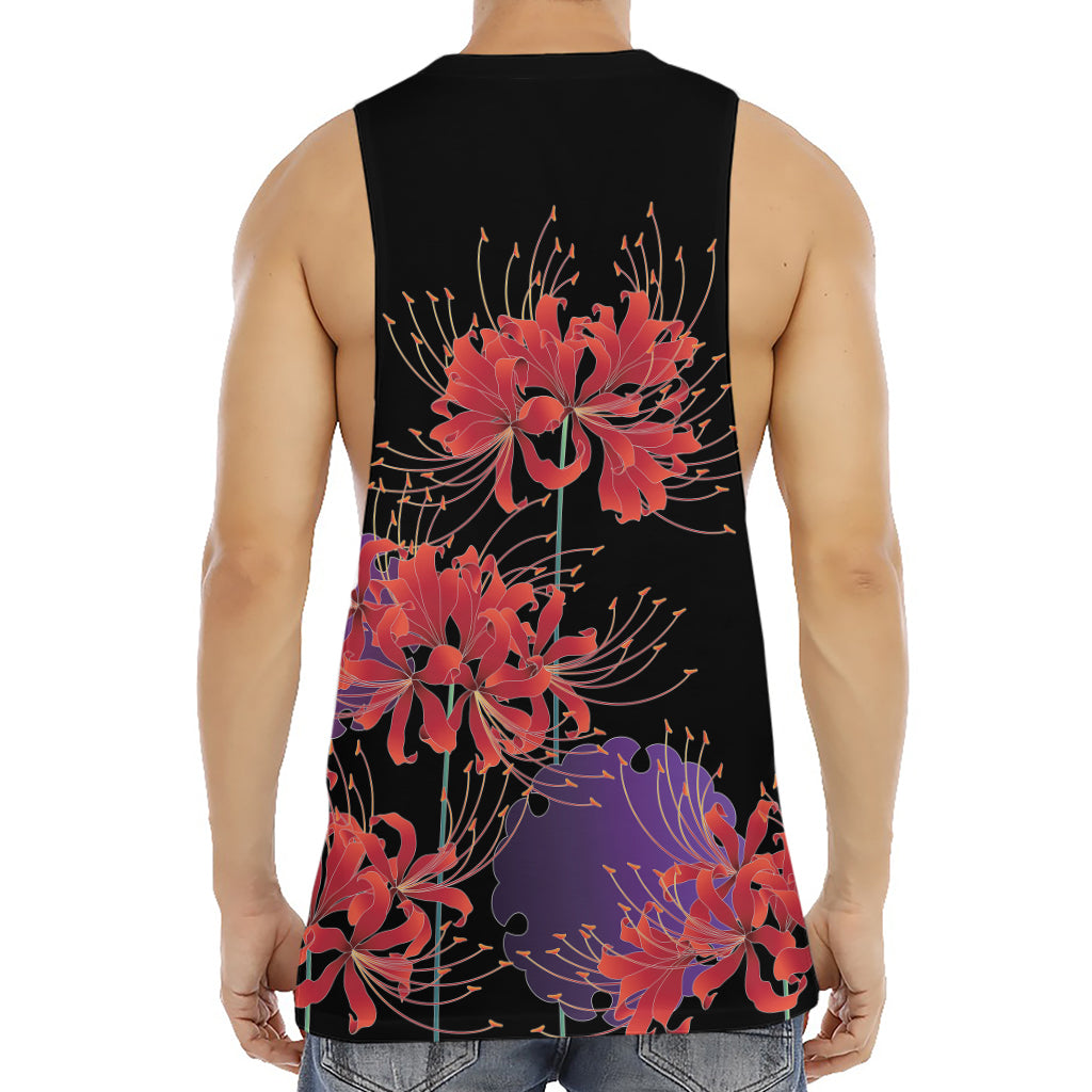 Red Japanese Amaryllis Pattern Print Men's Muscle Tank Top