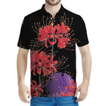 Red Japanese Amaryllis Pattern Print Men's Polo Shirt