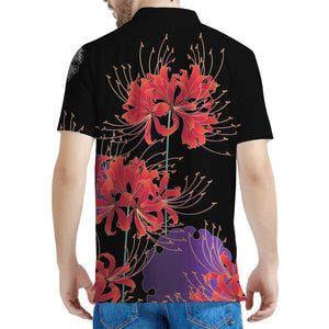 Red Japanese Amaryllis Pattern Print Men's Polo Shirt