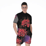 Red Japanese Amaryllis Pattern Print Men's Rompers