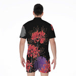 Red Japanese Amaryllis Pattern Print Men's Rompers