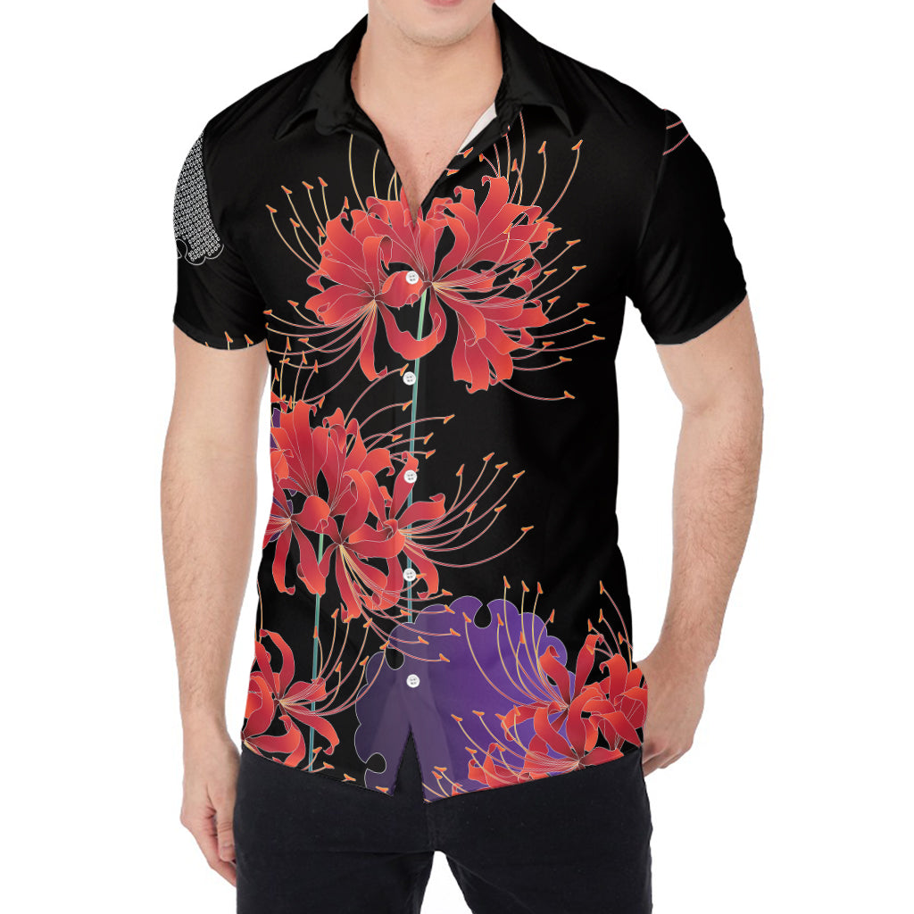 Red Japanese Amaryllis Pattern Print Men's Shirt