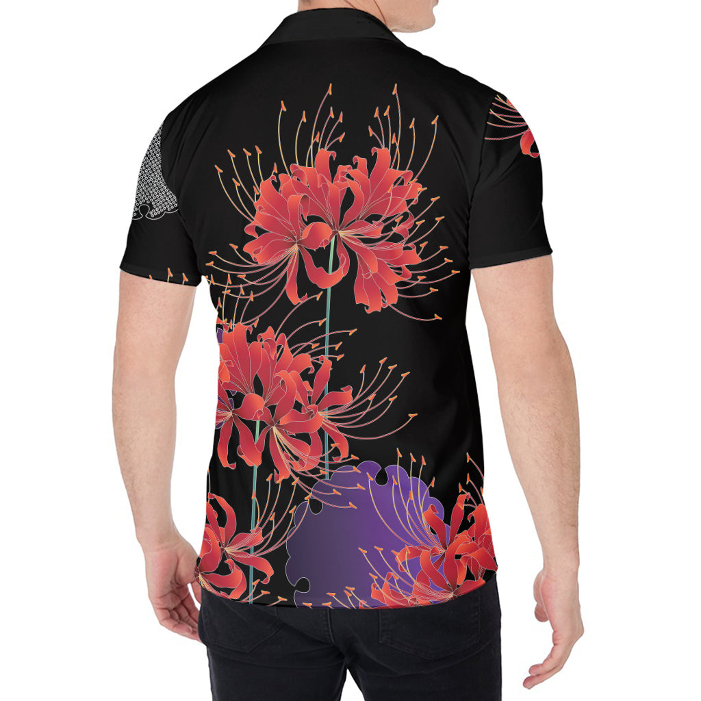 Red Japanese Amaryllis Pattern Print Men's Shirt