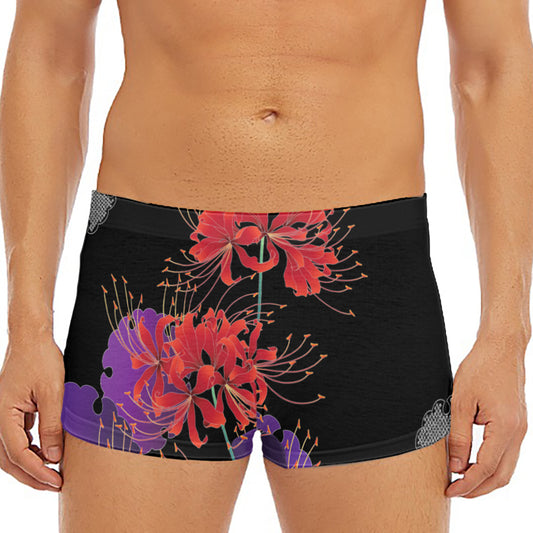 Red Japanese Amaryllis Pattern Print Men's Short Boxer Briefs