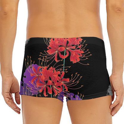 Red Japanese Amaryllis Pattern Print Men's Short Boxer Briefs