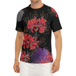 Red Japanese Amaryllis Pattern Print Men's Short Sleeve Rash Guard