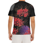 Red Japanese Amaryllis Pattern Print Men's Short Sleeve Rash Guard