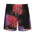 Red Japanese Amaryllis Pattern Print Men's Athletic Shorts