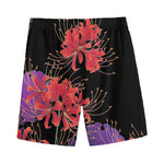 Red Japanese Amaryllis Pattern Print Men's Sports Shorts