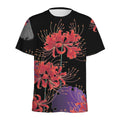 Red Japanese Amaryllis Pattern Print Men's Athletic T-Shirt