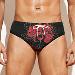 Red Japanese Amaryllis Pattern Print Men's Swim Briefs