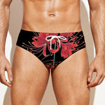 Red Japanese Amaryllis Pattern Print Men's Swim Briefs