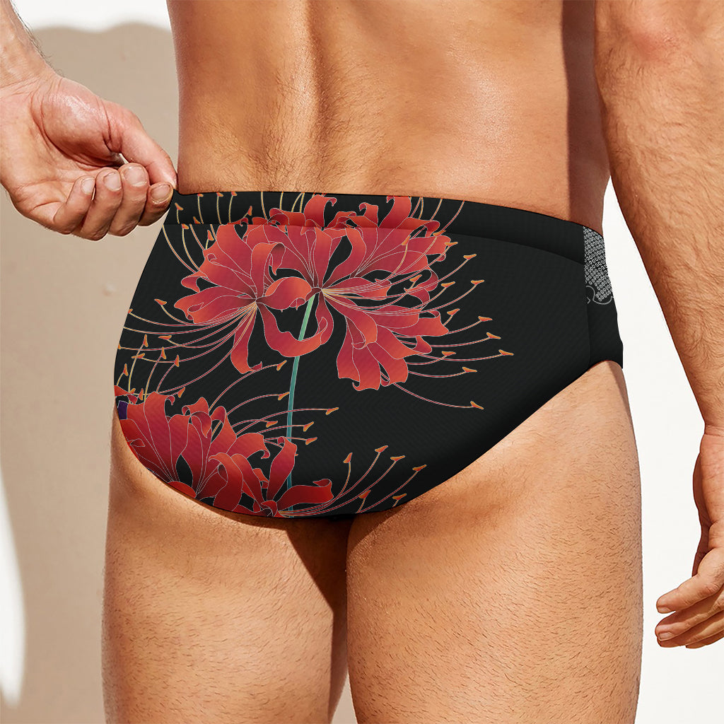 Red Japanese Amaryllis Pattern Print Men's Swim Briefs