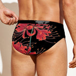 Red Japanese Amaryllis Pattern Print Men's Swim Briefs